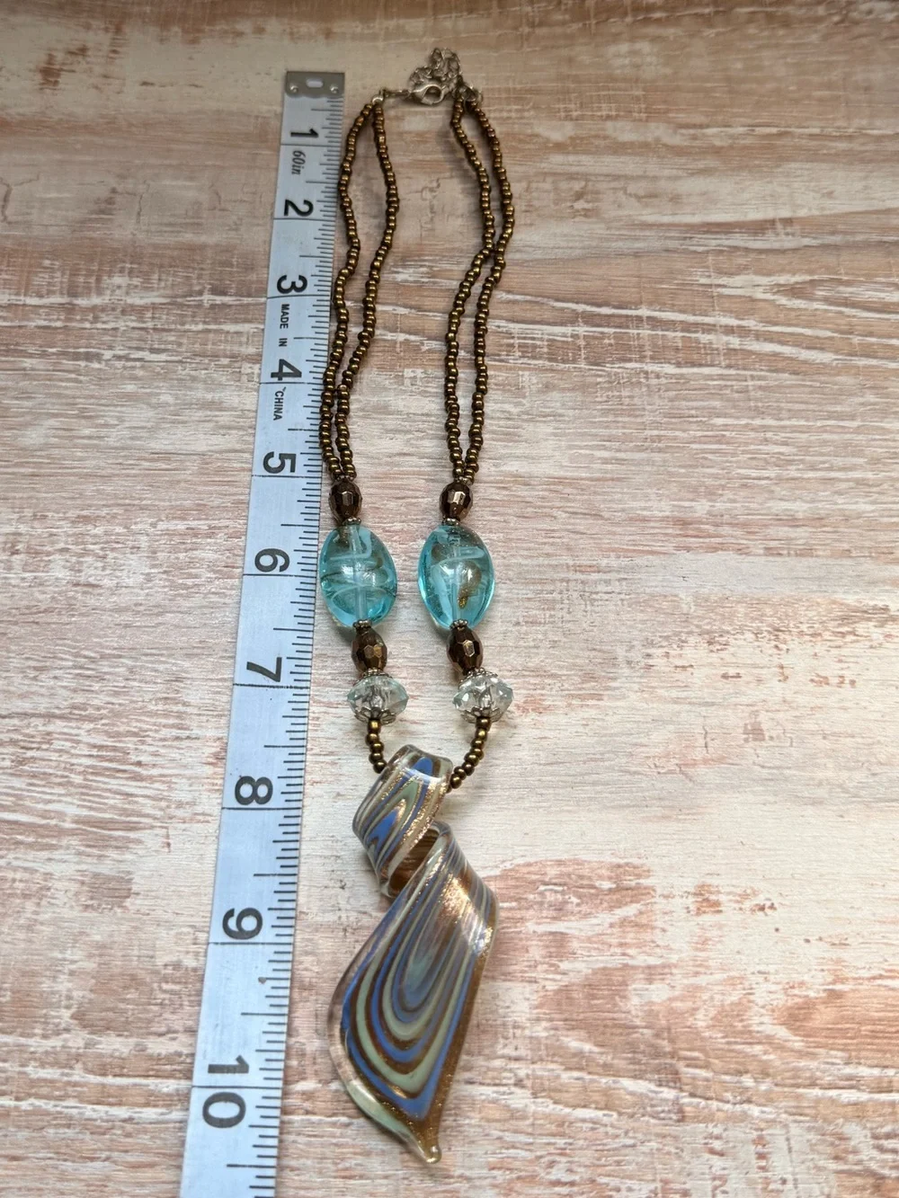 Blue Glass Teardrop Pendant Necklace - Women Jewelry